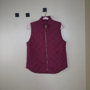 J. Crew Full Zip Ruffle Quilted Puffer Vest in Berry Size M
